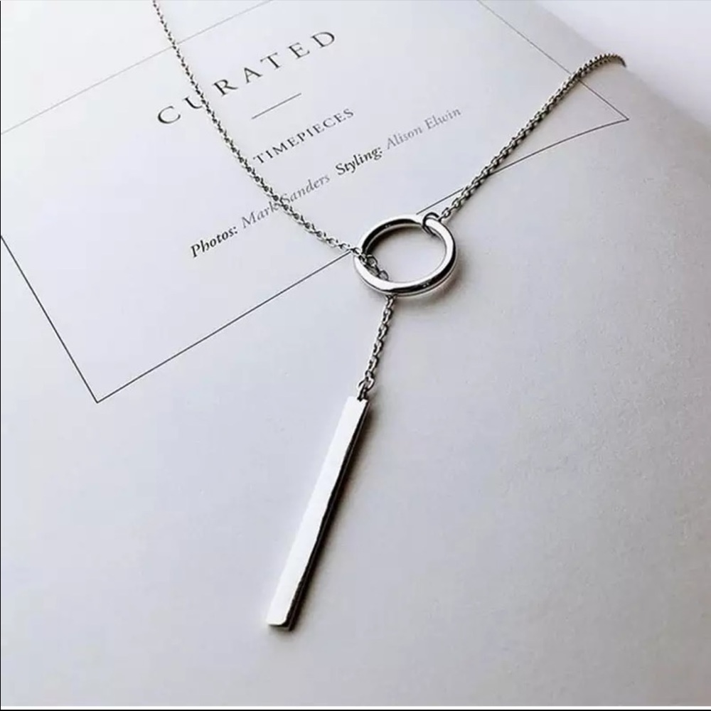 **NEW**925 STERLING SILVER BAR CIRCLE NECKLACE - Picture 2 of 4